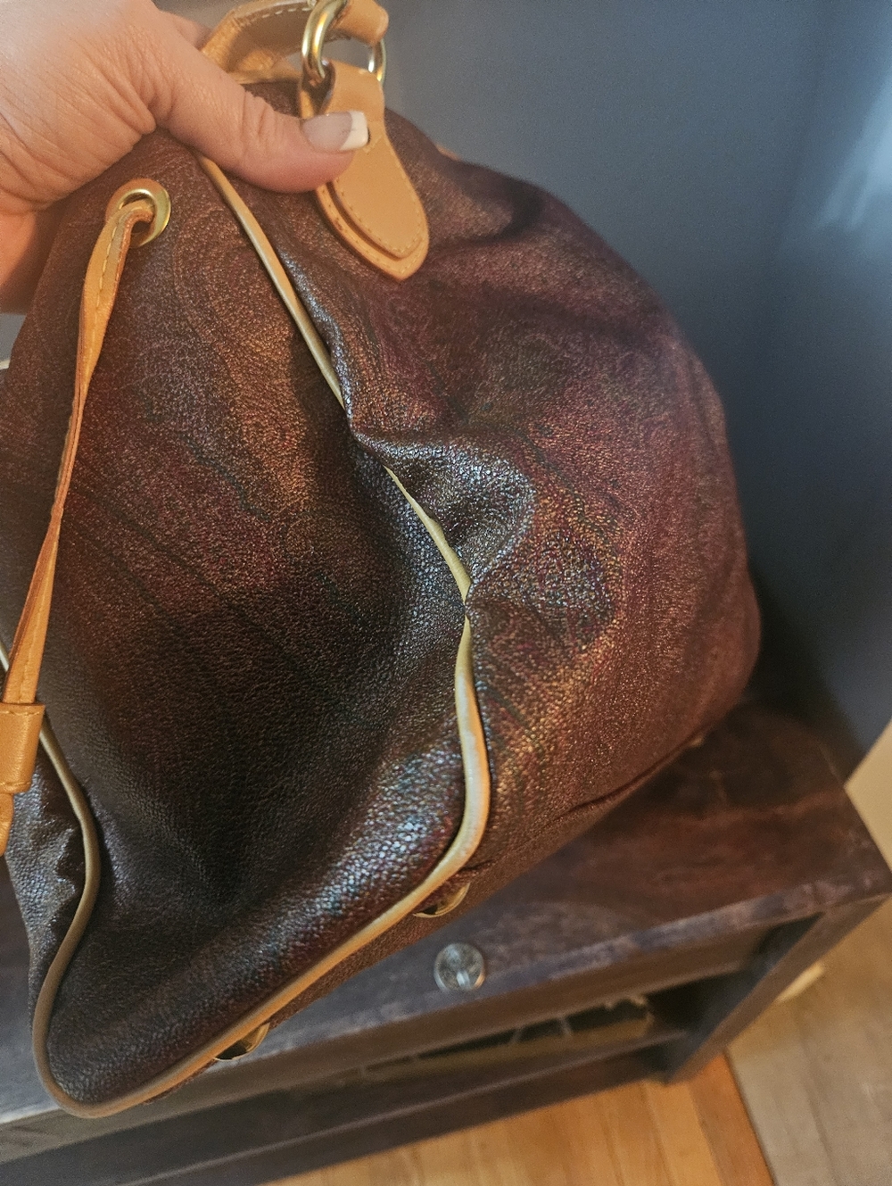 Etro Brown Paisley Leather Trim Shoulder Bag - Picture 7 of 12
